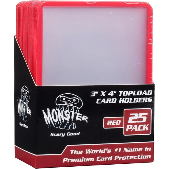 Monster Top Loaders for Trading Cards - 25 Count 3x4" Clear Hard Plastic Protector (Red Border) - Sort Your Cards by Color- Compatible w MTG, Magic Gathering, Yugioh, Sports