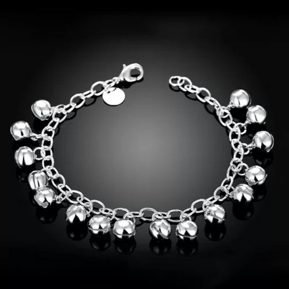 GKNET 925 Sterling Silver Link Bracelet Jingle Bells Beaded Charm Bracelet Chains-20cm