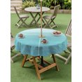 thumbnail image 4 of Outdoor Tablecloths with Umbrella Hole & Zipper, Teal Blue Summer Round Tablecloth 54 Inch, Farmhouse Beach Blue Wooden Waterproof Table Cloth, Patio/Pool/Picnic Table Covers, 4 of 8