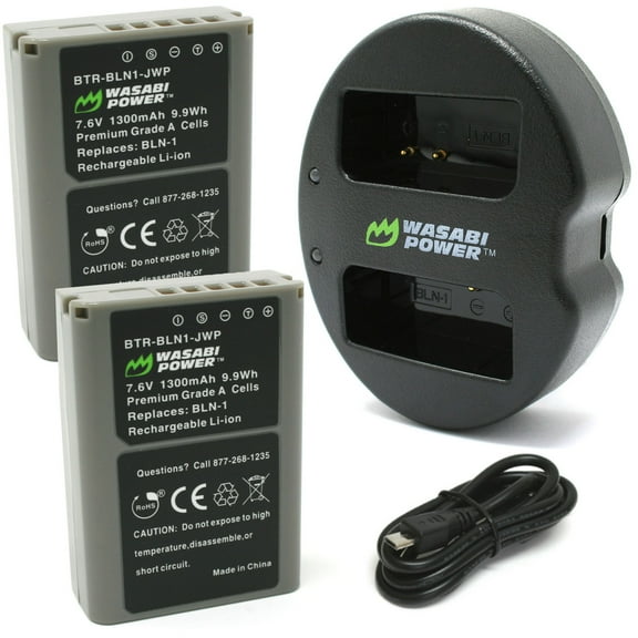 Wasabi Power Battery (2-Pack) and Dual Charger for Olympus BLN-1, BCN-1