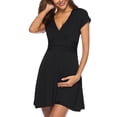 thumbnail image 1 of ZAXARRA Robe d'Été Courte pour Femmes Grossesse Couleur Unie Manches Courtes Col en V Robe de Baby Shower, 1 of 5
