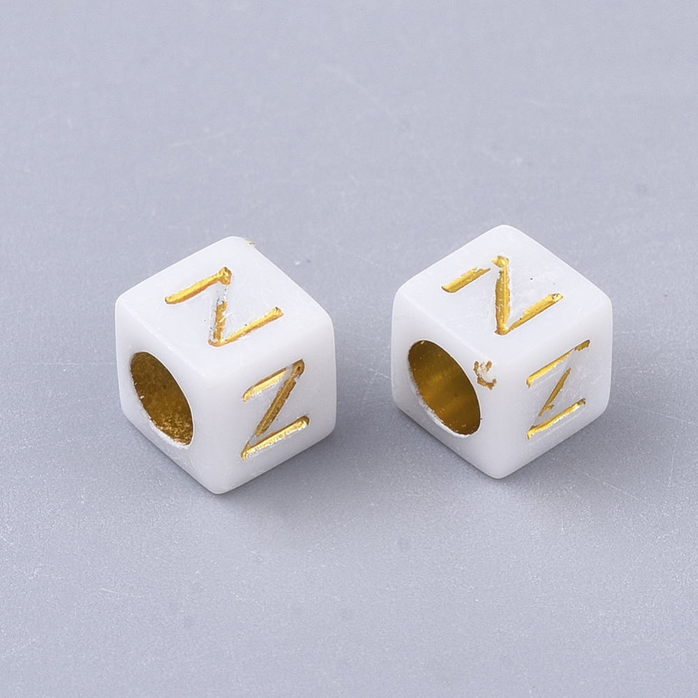 Plated Acrylic Beads Horizontal Hole Cube with Random Initial Letter golden 6x6x6mm Hole: 3.5mm 3270pcs/500g