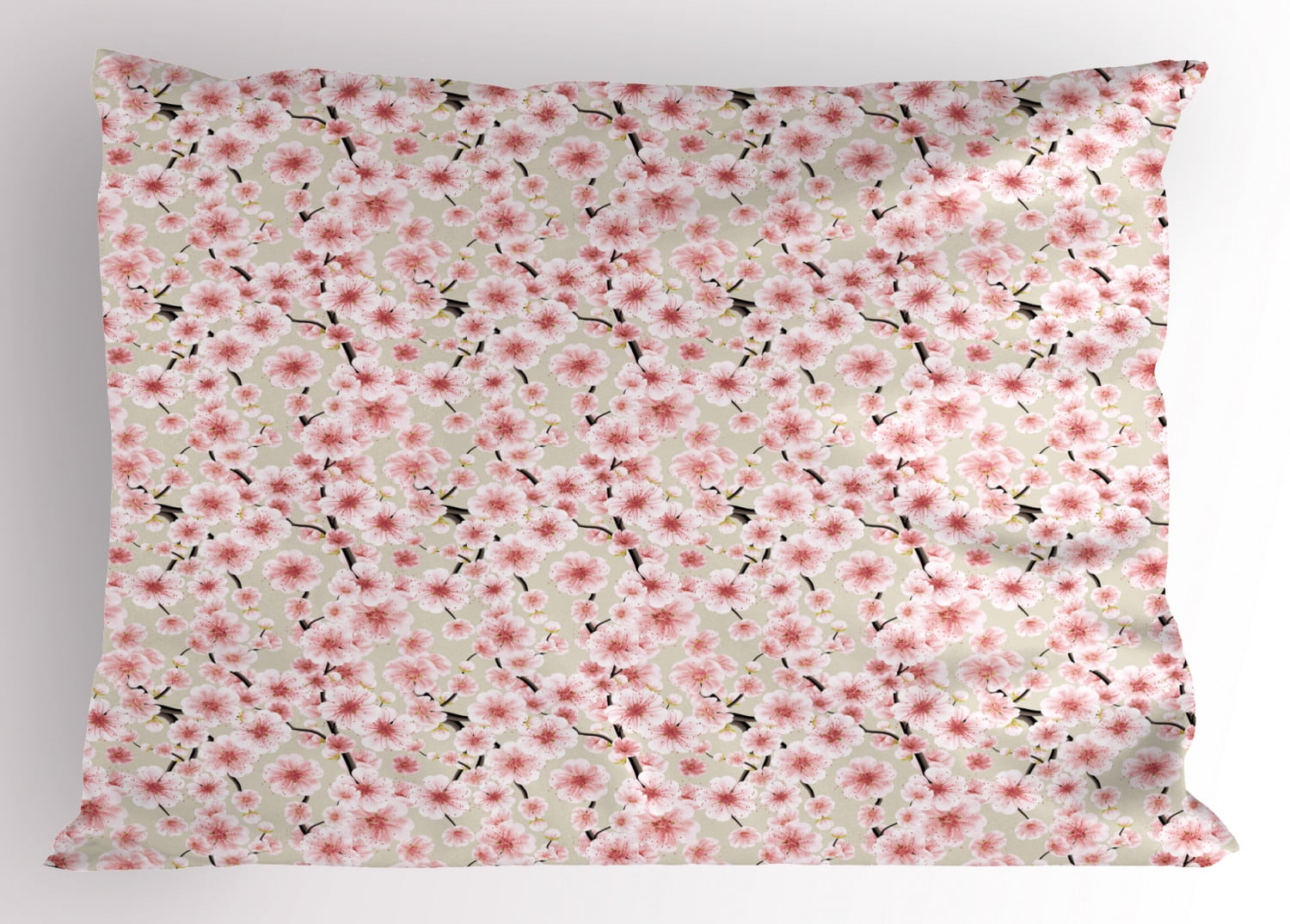 Cherry Blossom Pillow Sham Japanese Flowers Symbolic of Spring in a Random Arrangement