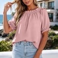thumbnail image 6 of Tqcoqu Women's Solid Off Shoulder Ruffle Elastic 3/4 Puff Sleeve Blouse,Loose Flowy Summer Casual Pullover Top,Pink Women's S-XXL, 6 of 8