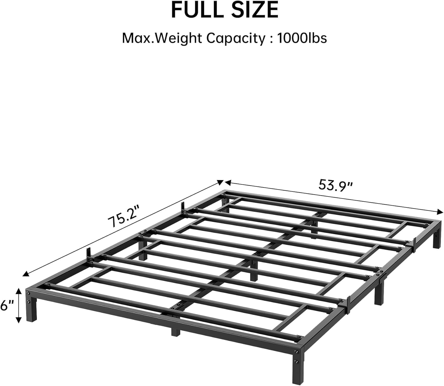 6 Inch Full Size Metal Bed Frame – Heavy Duty Platform Bed with Storage Space,Steel Support,No Box Spring Needed, Easy Assembly Mattress Foundation, Noise-Free,Black