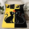 thumbnail image 2 of jejeloiu Cute Cartoon Cat Full Size Sheets,Kawaii Kitten Loves Bed Sheets,Yellow Black Sheet Sets For Girls Kids,Breathable Home Decor,4 Pieces, 2 of 7