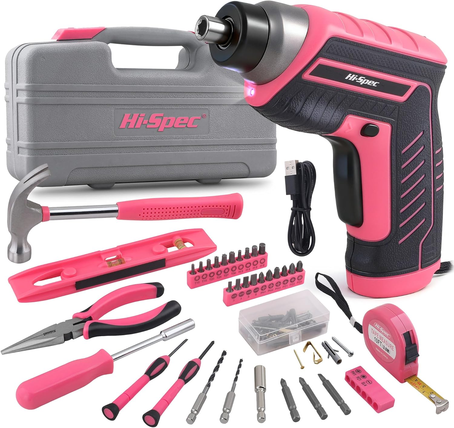 Hi-Spec 35pc Pink Electric Screwdriver Kit, USB Rechargeable photo 1