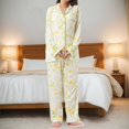 thumbnail image 2 of Wang6 Women's Soft Pajamas Sets 2 Piece Long Sleeve Pjs Sets Plus Size V Neck Button Shirts Straight Leg Pants Ladies Loose Fit Floral Printed Sleepwear Lounge Sets White XL, 2 of 5