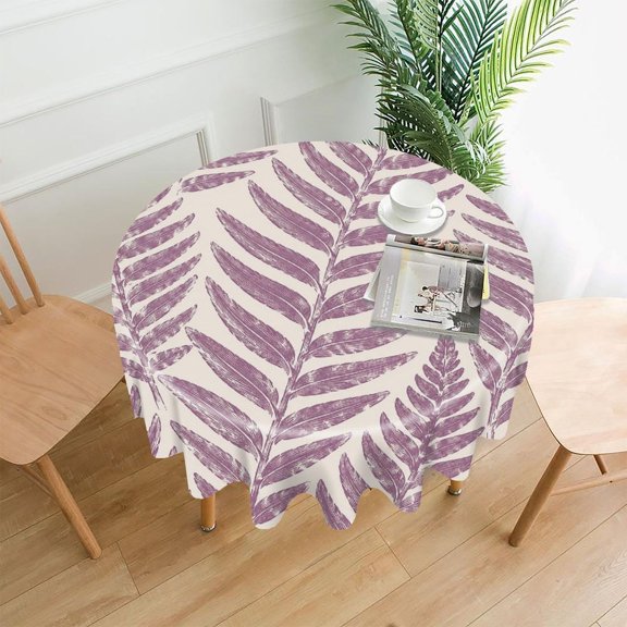 RKSupls 60 Inch Round Tablecloth, Purple Fern Botanical Pattern Premium Polyester Straight Edge Wrinkle Resistant Washable Table Cover for Party Home Dining Decor