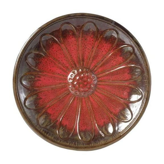 Alfresco Home Daisy Ceramic Bird Bath in Red