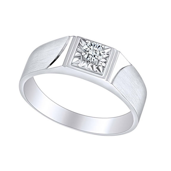 AFFY White Natural Diamond Men Solitaire Wedding Band Ring 14k Solid White Gold (I-J Color, I2-I3 Clarity, 0.14 Cttw) Ring Size-8