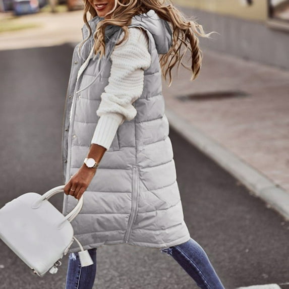 Pxiakgy Womens Long Winter Coat Vest With Hood Sleeveless Warm Down Loose Coat With Pockets Quilted Vest Down Jacket Quilted Outdoor Jacket Coat Grey S