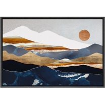 PixonSign Framed Canvas Print Wall Art Marble Granite Mountain Range Valley Nature Wilderness Illustrations Modern Art Rustic Zen Landscape Earth Art Décor - 16"x24" Black