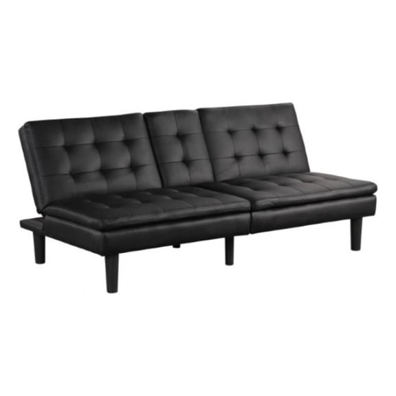 Berie Futon Sofa Bed-Drop-Down Tray-Cupholder-Black Faux Leather