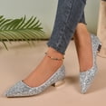 thumbnail image 6 of Miluxas Women's Sequins Closed Pointed Toe Flat Shoes Comfortable Slip On Shiny Bridal Wedding Flats Classic Chunky Heel Party Dress Shoes Silver 6.5(38), 6 of 9
