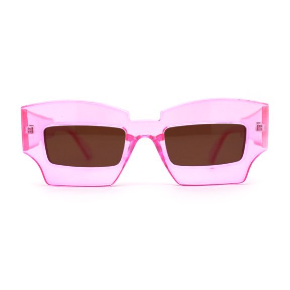 Womens Razor Blade Geometric Thick Horn Rim Temple Rectangle Sunglasses Pink Brown
