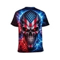 thumbnail image 2 of LAOLIUSN Men's Lightning Skull T-Shirt Patriotic Theme Tee American Flag Graphic Top, S-4XL, 2 of 7