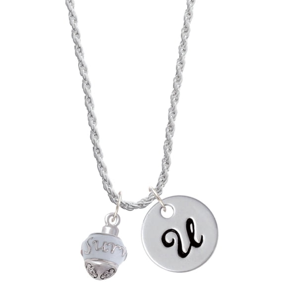 Delight Jewelry Silvertone Survivor with Pink Ribbon on White Spinners Silvertone Script Initial Disc - U - Charm Necklace, 20"+3"