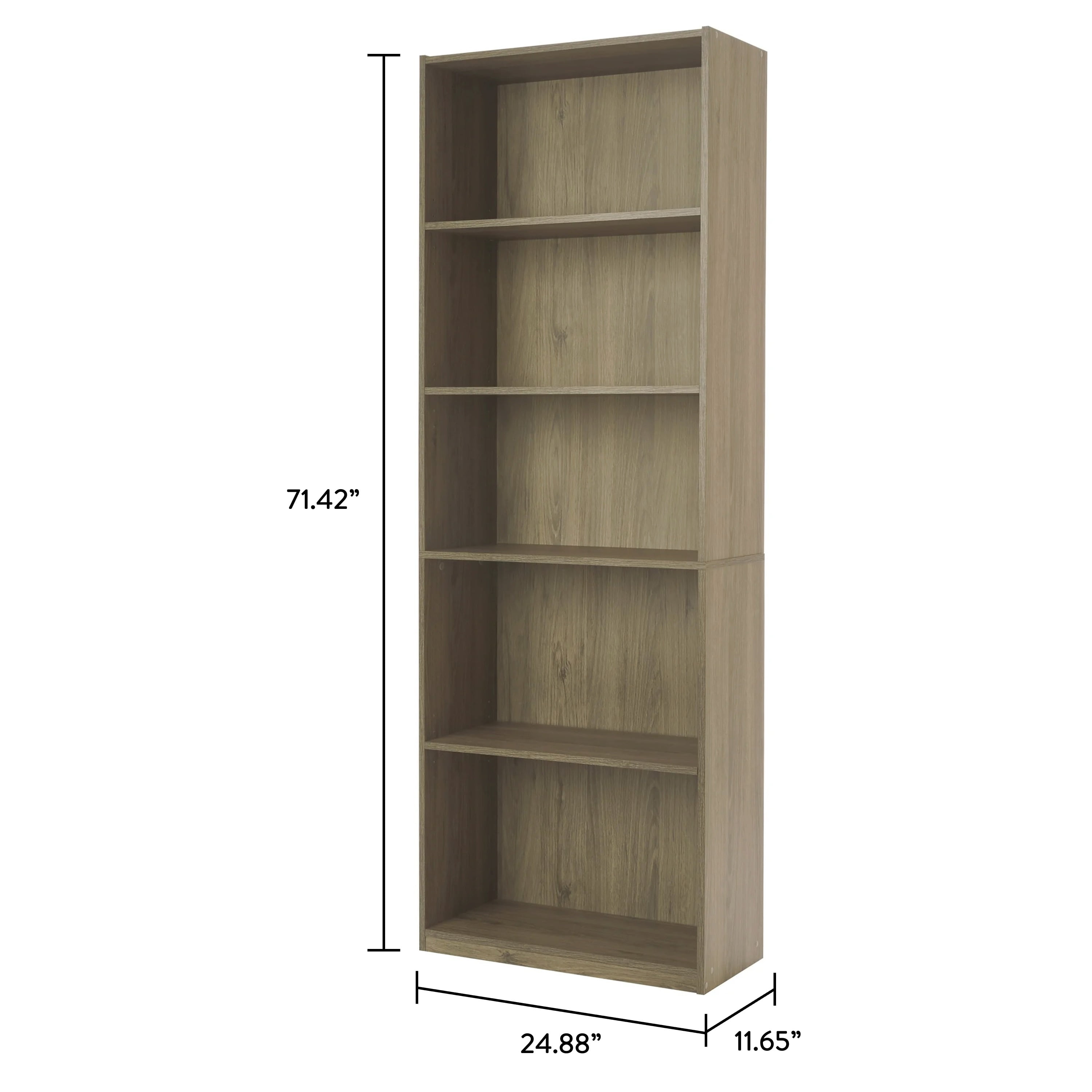 Mainstays 5-Shelf Bookcase with Adjustable Shelves, Rustic Oak