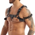 thumbnail image 1 of Cofre de Piel Brillante para Hombre - Arnés Rojo y Negro, con Correas Ajustables con hebilla - Disfraz de Carnaval, Club - Talla Única, 1 of 3