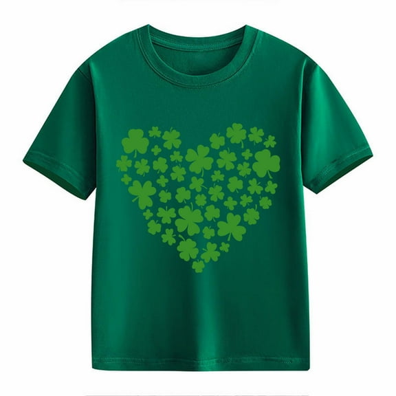 YunPes Toddler Kids Girl Green Heart Shirt St. Patrick's Day Shirts Baby Love Graphic Tshirt Short Sleeve Green Clothes