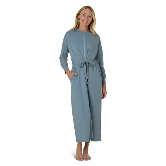 MeMoi Women's Hooded Step-In Half-Zip Robe - Womens - Female, M, Sky Blue