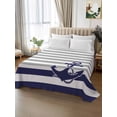 thumbnail image 2 of Anchor Gray Full Size Flat Sheet, Wrinkleproof & Fadeproof Cooling Flat Bed Sheet Only, Modern Navy Blue White Striped Nautical Breathable Soft Bedding Top Sheets 81 x 96 Inches, 2 of 8