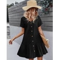 thumbnail image 3 of Zeagoo Summer Dresses for Women Button Down Cotton Linen Dress A Line Swing Sundress Short Sleeve Ruffle Hem Dress, 3 of 6