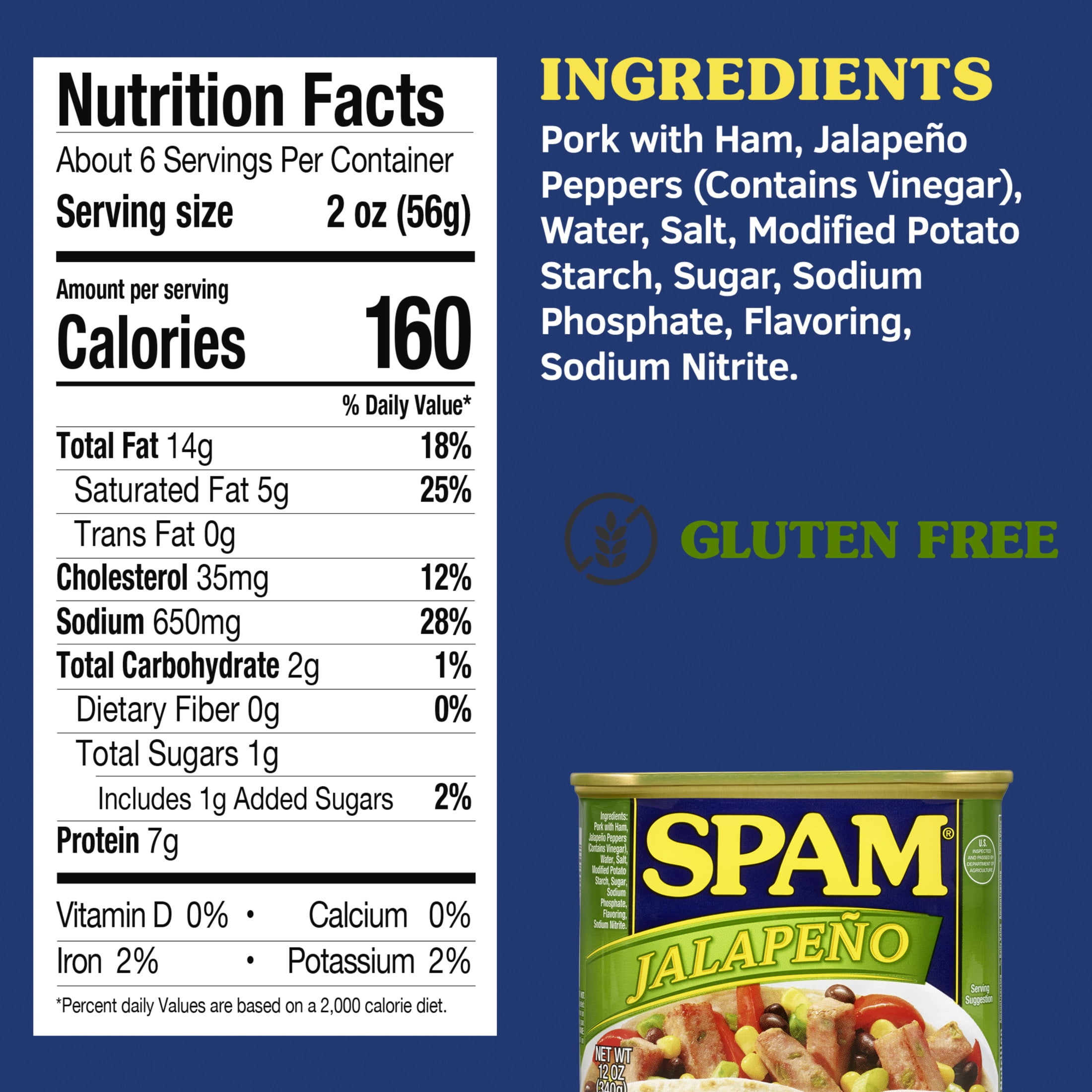 SPAM Jalapeno, Shelf-Stable Meat, 12 oz Aluminum Can (12 Pack)