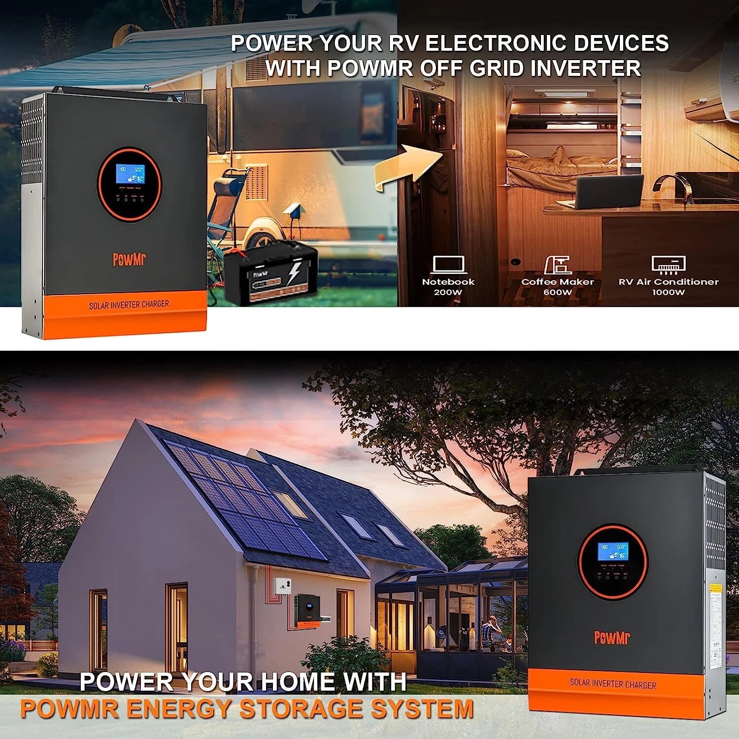 PowMr 3000W 24V Solar Inverter Hybrid 110VAC 80A MPPT Controller Max PV 450V Off Grid for Flooded Lead-Acid Vented Sealed Gel Nicd Lithium Battery