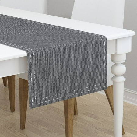 Charcoal Coal Wok - Table Runner Chevron Charcoal Texas Modern Herringbone Hand Drawn Cotton Sateen