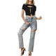 thumbnail image 2 of Top corto INSPIRE CHIC para mujeres, blusa sexy de cadena frontal de manga corta para fiesta en negro L, 2 of 6