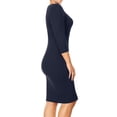 thumbnail image 5 of Women's Basic Casual Plus Size Stretch 3/4 Sleeves Solid Slim Fit Bodycon Midi Dress, 5 of 5