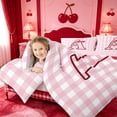 thumbnail image 4 of meiyoeat Pink Bow Cherry Monogram A 7-Piece King Bedding,Classic Geometric Checkered King Bed In A Bag For Girl,Pink Reversible, 4 of 7