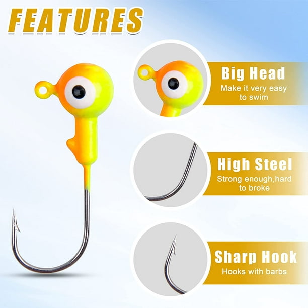 Generic Fishing Jig Head Hooks Crappie Jig Lure Hook Kit-46pcs Fishing Lures Jig Head Bait Orted Round Head Jig Hooks