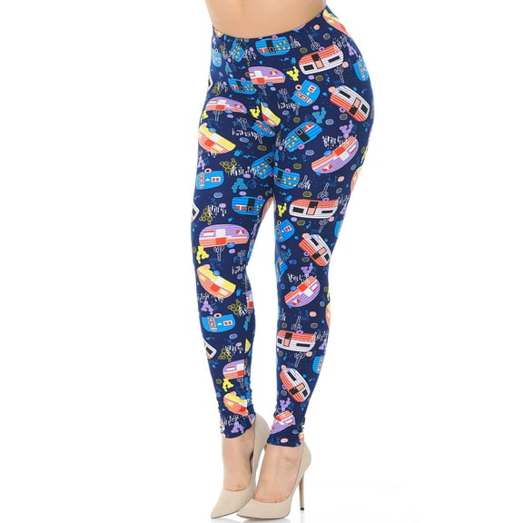 Buttery Soft Retro Campers Extra Plus Size Leggings - 3X-5X (XPlus One Size,Multi Color Bold)