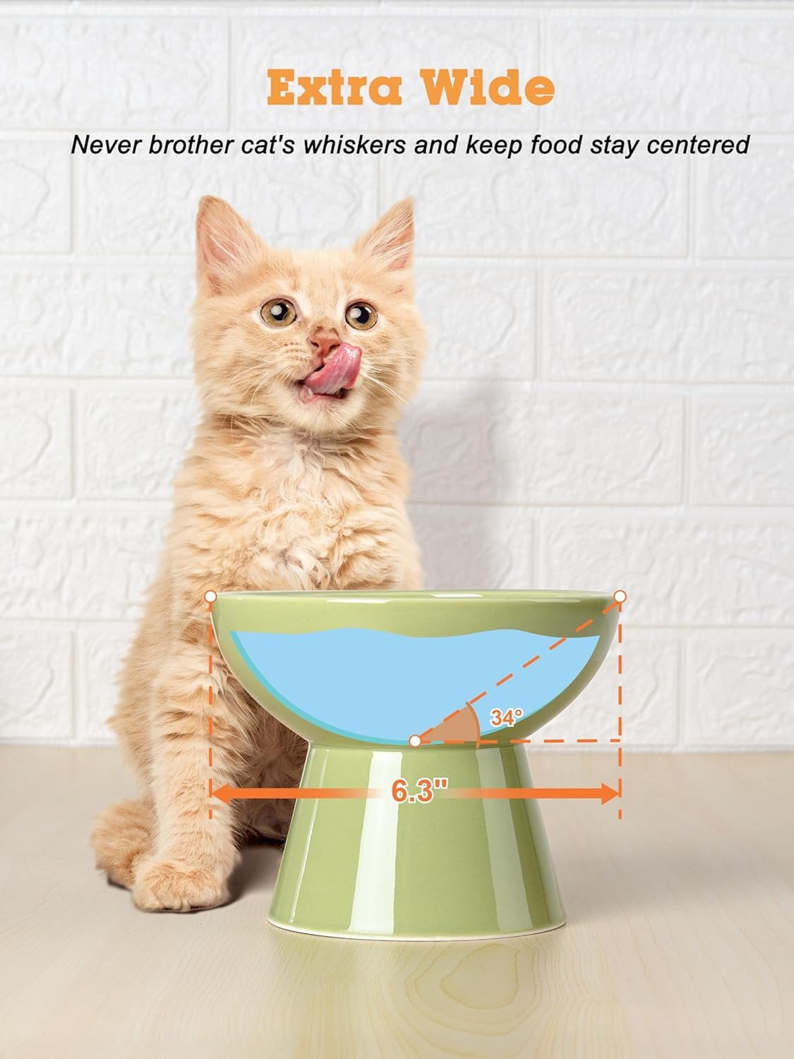 Elevated  and Water Bowls Set, Extra Wide and Raised Ceramic Feeder, Anti-Vomit -Free   Bowl for Kittens to Adult Cats, Small Dogs (Green, Water Bowl)