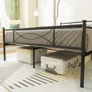 Teraves Full Size Metal Bed Frame Bedroom Mattress Platform Foundation with Headboard, Black