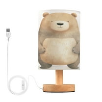 Brown Bear Table Lamp USB Bedside Desk Nightstand Lamp Printed Gifts Small Lamp Wood Base for Bedroom Living Room Kids Room College Dorm