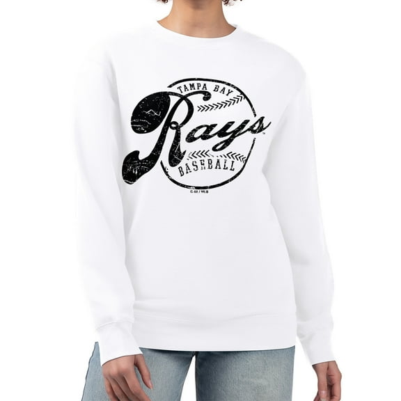 Women's G-III 4Her by Carl Banks White Tampa Bay Rays Distressed Baseball Team Fleece Pullover Sweatshirt