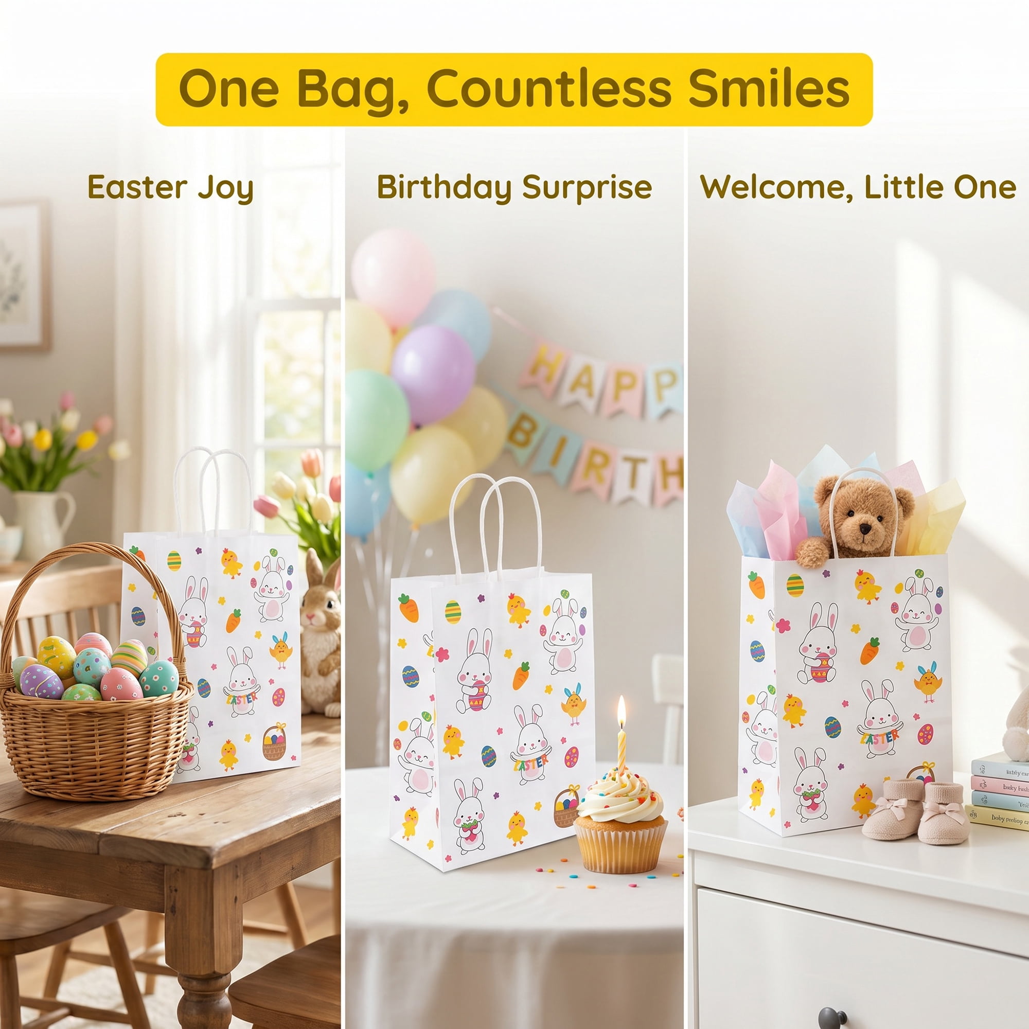 Unique Bargains 6Pcs Playful Kawaii Candy Goodie Gift Bags Rabbit 5.9" x 3.1" x 8.3"