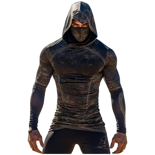 LOVZFMLL Chandails à Capuchon pour Hommes, Chandail à Capuchon de Performance Camouflage avec Masque Facial Intégré, Respirant pour Course Athlétique en Plein Air Randonnée, Coupe Décontractée Vêtements d'Automne