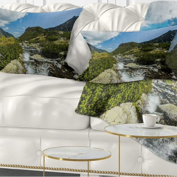 Designart Alpine Stream in High Mountains - Landscape Printed Throw Pillow - 12x20