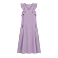 thumbnail image 4 of ClodeEU Women's Linen V Neck Flutter Sleeves Dress with Pockets,Solid Color Casual Loose Fit Summer Midi Dress Purple,Women's Plus L, 4 of 6