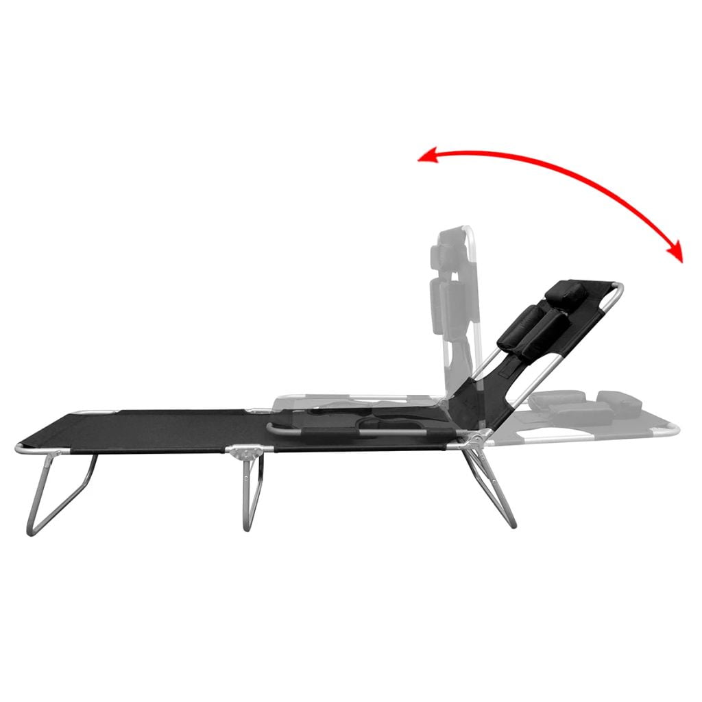 Kepooman 74" Modern Portable Foldable Lounger with Steel Frame & Headrest for Beach Patio Porch, Black Kepooman 74" Modern Portable Foldable Lounger with Steel Frame & Headrest for Beach Patio Porch, Black