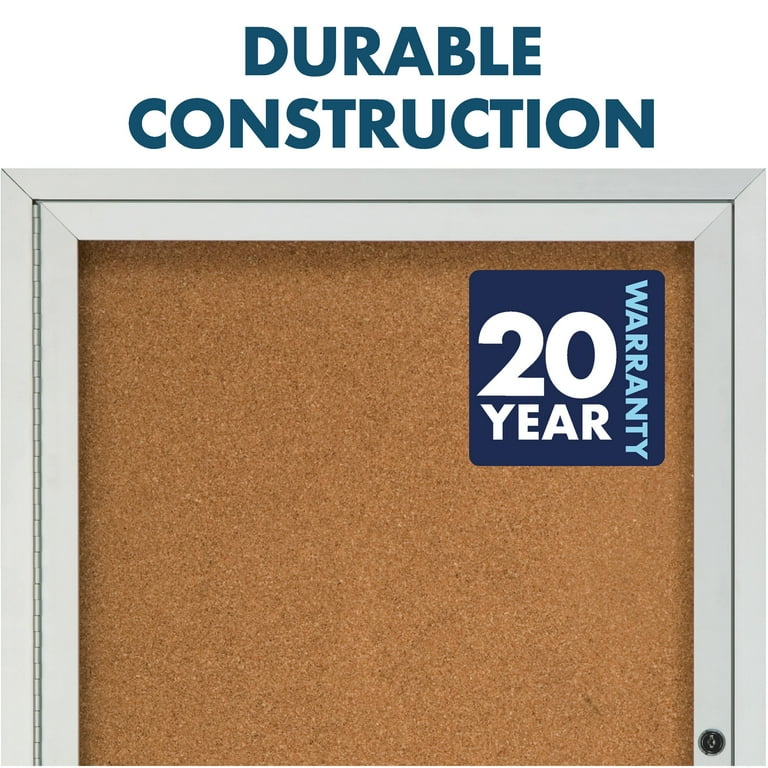Enclosed Indoor Cork Bulletin Board with Two Hinged Doors, 48 x 36, Tan Surface, Silver Aluminum Frame Enclosed Indoor Cork Bulletin Board with Two Hinged Doors, 48 x 36, Tan Surface, Silver Aluminum Frame