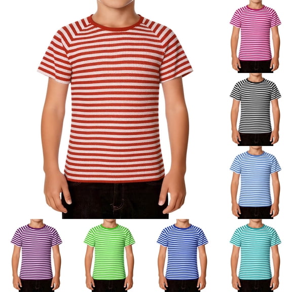 KKBOTIVE Boys Striped Short Sleeve Tees Casual Crew Neck Cozy T Shirt Breathable Shirts for Kids Fashion Carnival Clothing, Red Size: 2-3 Years