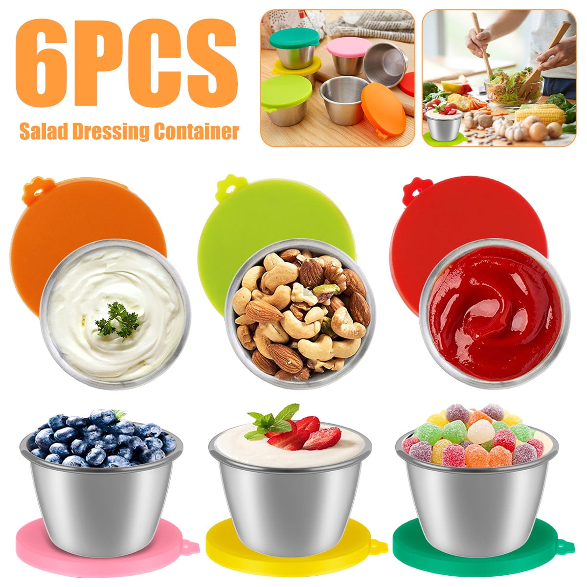 Harupink 6pcs Condiment Cups Containers with Lids Salad Dressing Container to Go Small Food Storage Containers with Lids 1.6 oz Reusable Sauce Cups