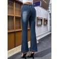 thumbnail image 2 of Women's High Waisted Stretch Pull On Flare Jeans, Dark Wash, with Elastic Waistband, Faded Detail and Wide Hem, Casual Bootcut Pants, 2 of 7