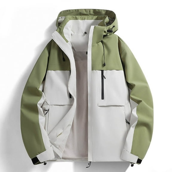 Winter Jackets for Men and Women Men's Fashion Casual Solid Color Pockets Zipper Jacket Long Sleeve Hooded Casual Outwear Coat Windbreaker